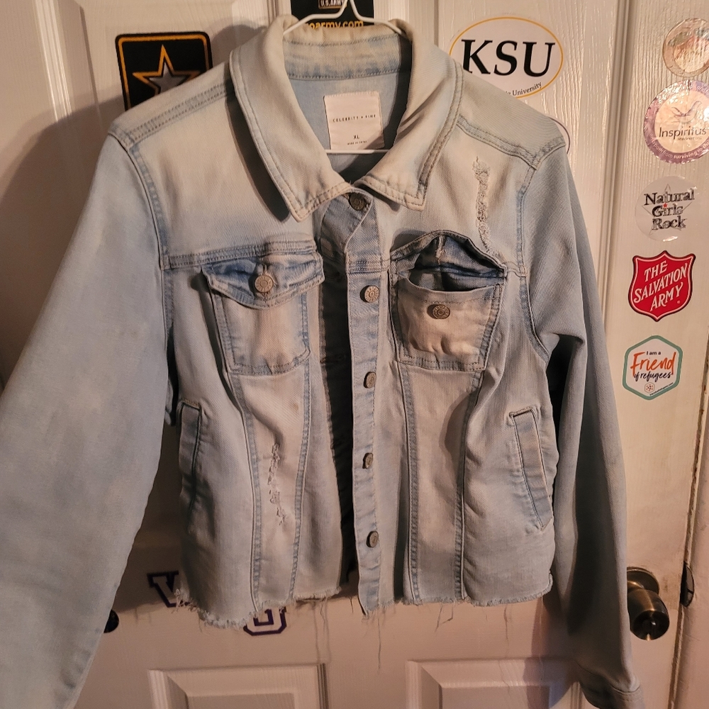 Celebrity Pink Frayed Jean Jacket